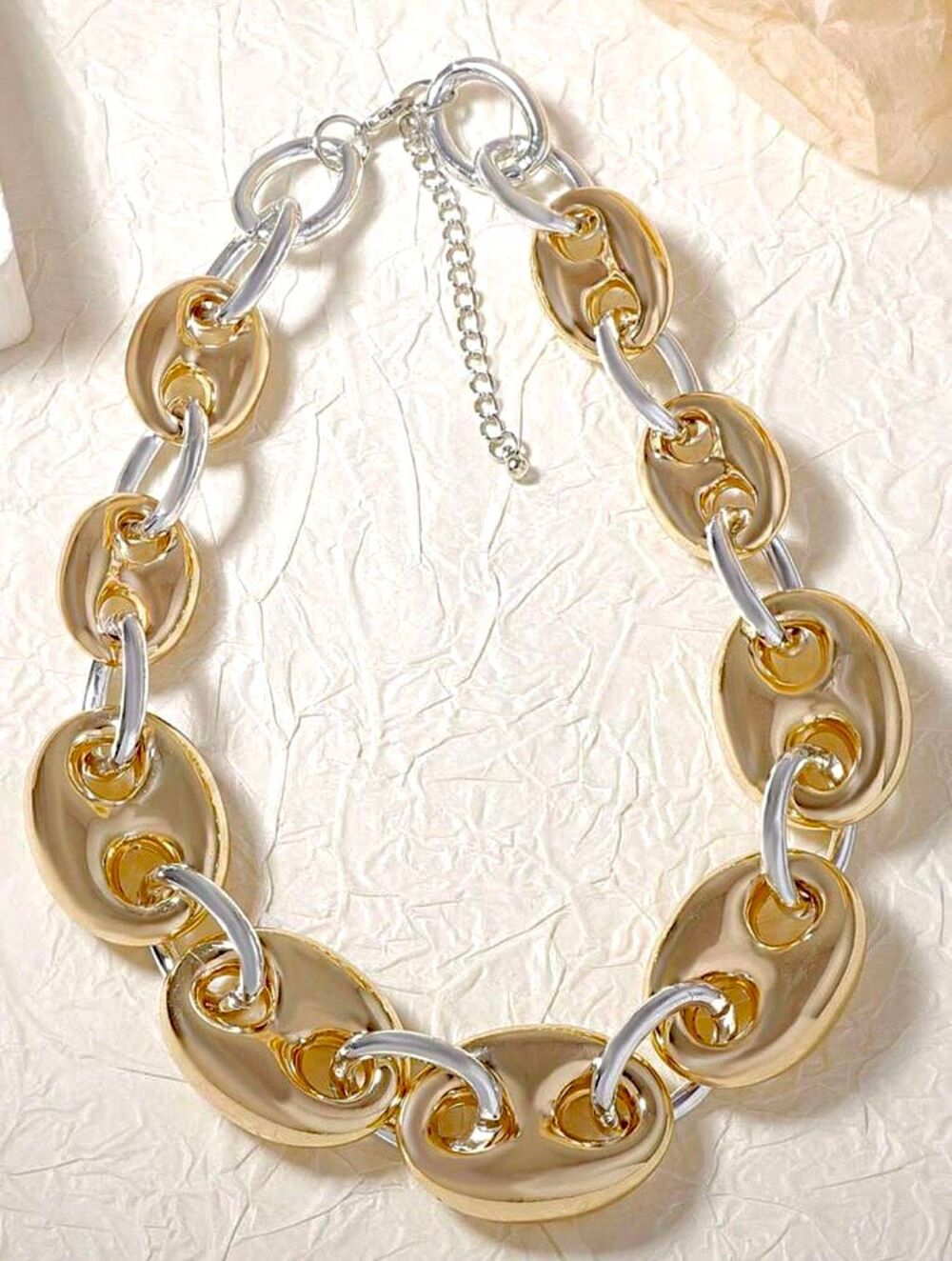New Gorgeous Camila Coelho Big Puffed Gold Silver Mariner Links Necklace 18”+3” - Picture 12 of 16